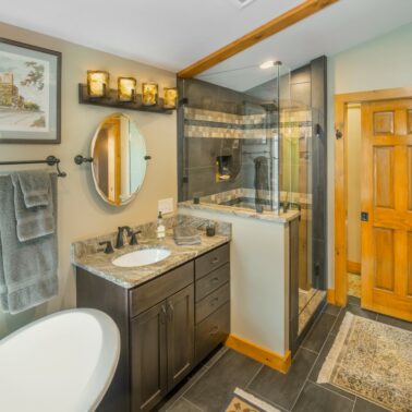 Bathroom Remodel - Custom vanity countertop Rhode Island luxury coastal home