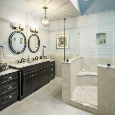 Bathroom Remodel - finishings - dual mirror Rhode Island luxury coastal home